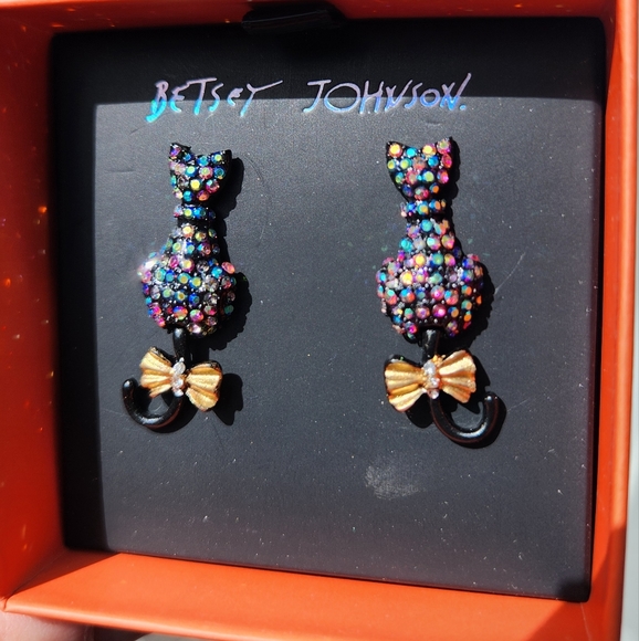 Betsey Johnson Pave Black Cat Earrings - Boo To You - Picture 2 of 16